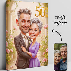 Karykatura na 50 rocznicę ślubu jako oryginalny prezent dla pary z miłością