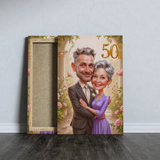 Karykatura na 50 rocznicę ślubu jako oryginalny prezent na canvasie