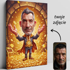 Personalizowany portret karikatura na płótnie z okazji 60 urodzin jubilata w skarbcu