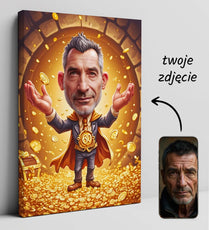 Personalizowany portret karikatura na płótnie z okazji 60 urodzin jubilata w skarbcu