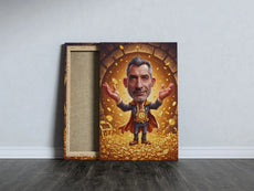 Canvas print of a cartoonish man with gold coins for 60th birthday gift