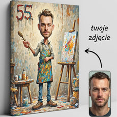 Personalizowany obraz na płótnie z karykaturą artysty na urodziny