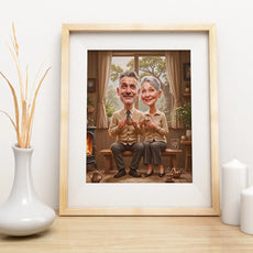 Framed caricature portrait from Karykatura Babci i Dziadka - perfect gift idea