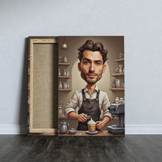 Canvas print z karykaturą baristy jako oryginalny prezent na urodziny