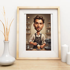 Framed barista caricature - oryginalny prezent na urodziny Karykatura baristy