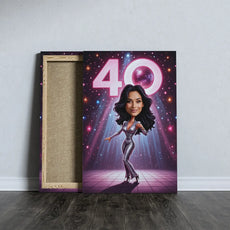 Disco-themed fortieth birthday canvas for girl celebration, Karykatura disco diva