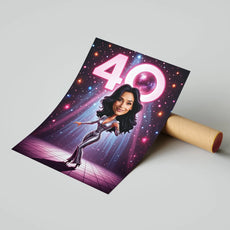 Plakat na 40 urodziny z kreskówkową kobietą w stylu Disco Diva dla dziewczyny