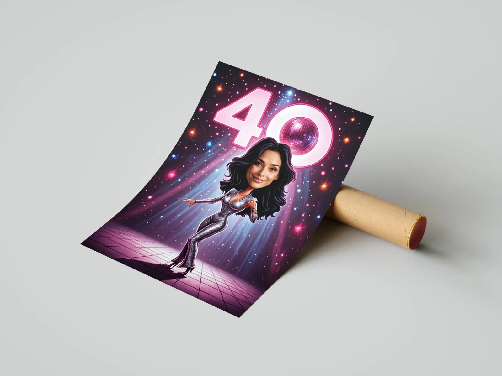 Plakat na 40 urodziny z kreskówkową kobietą w stylu Disco Diva dla dziewczyny