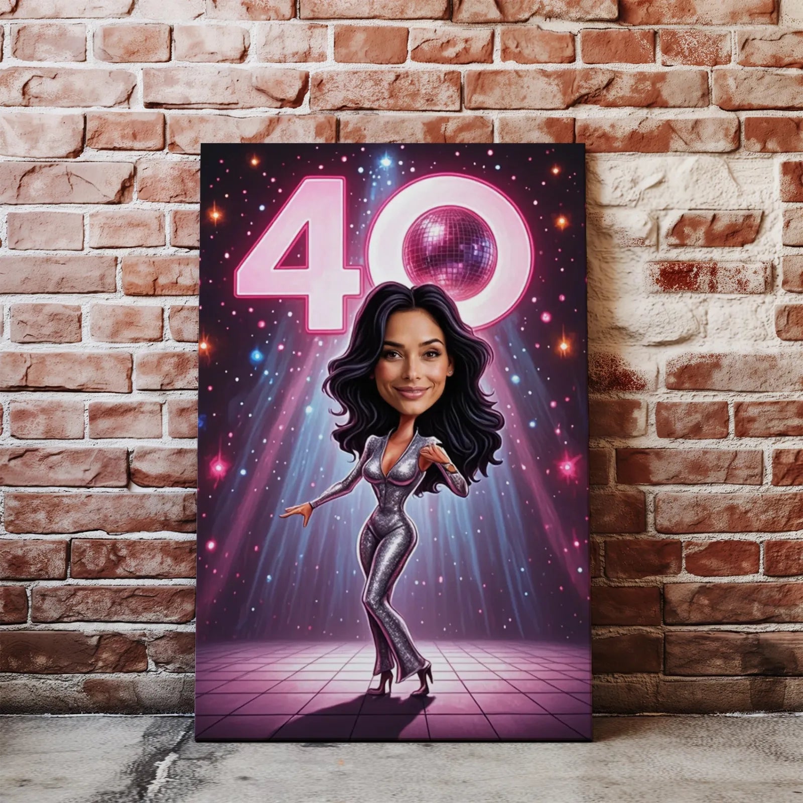 Karikatura dyskotekowa plakat urodzinowy dla dziewczyny w stylu disco diva