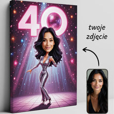 Personalizowany płócienny portret karikatura disco dla dziewczyny na 40 urodziny