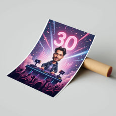 Plakat urodzinowy z karykaturą DJ-a na 30 urodziny jako prezent