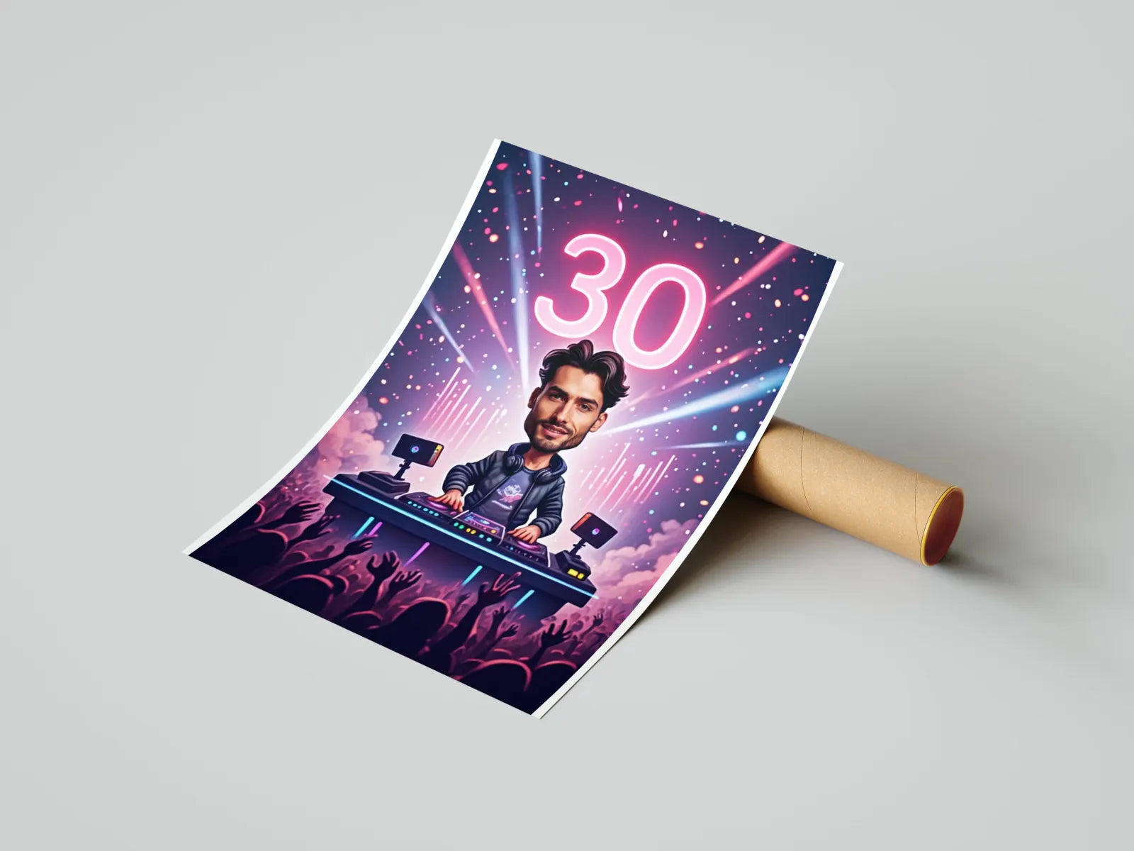 Plakat urodzinowy z karykaturą DJ-a na 30 urodziny jako prezent