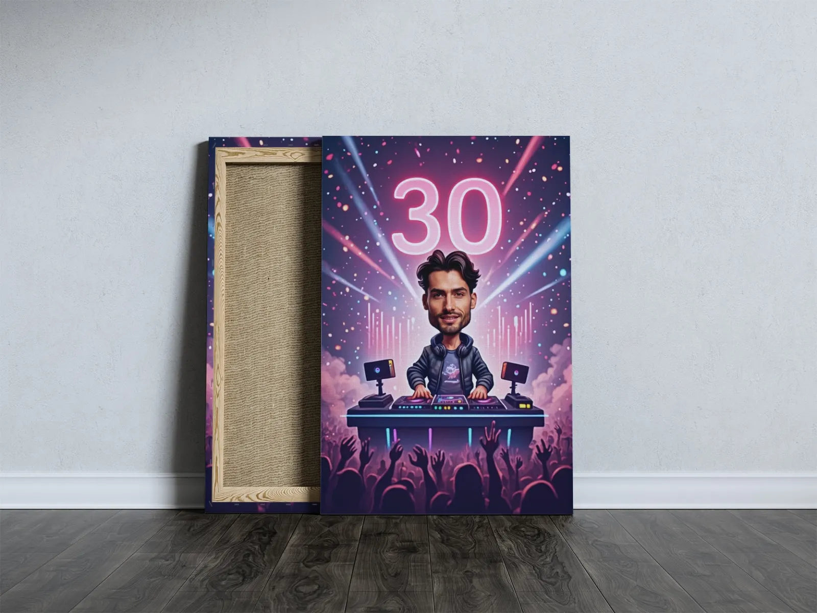 Canvas print of DJ celebrating 30th birthday as a perfect birthday gift