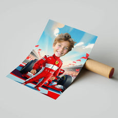 Ferrari racing caricature print w personalizowanym obrazie dla dziecka Formuła 1