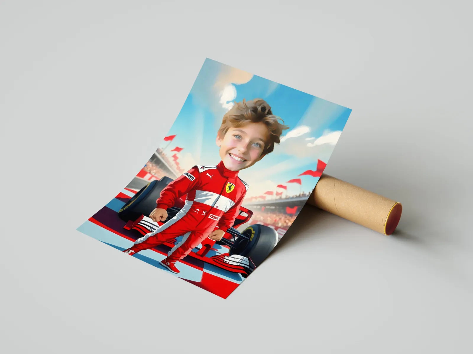 Ferrari racing caricature print w personalizowanym obrazie dla dziecka Formuła 1