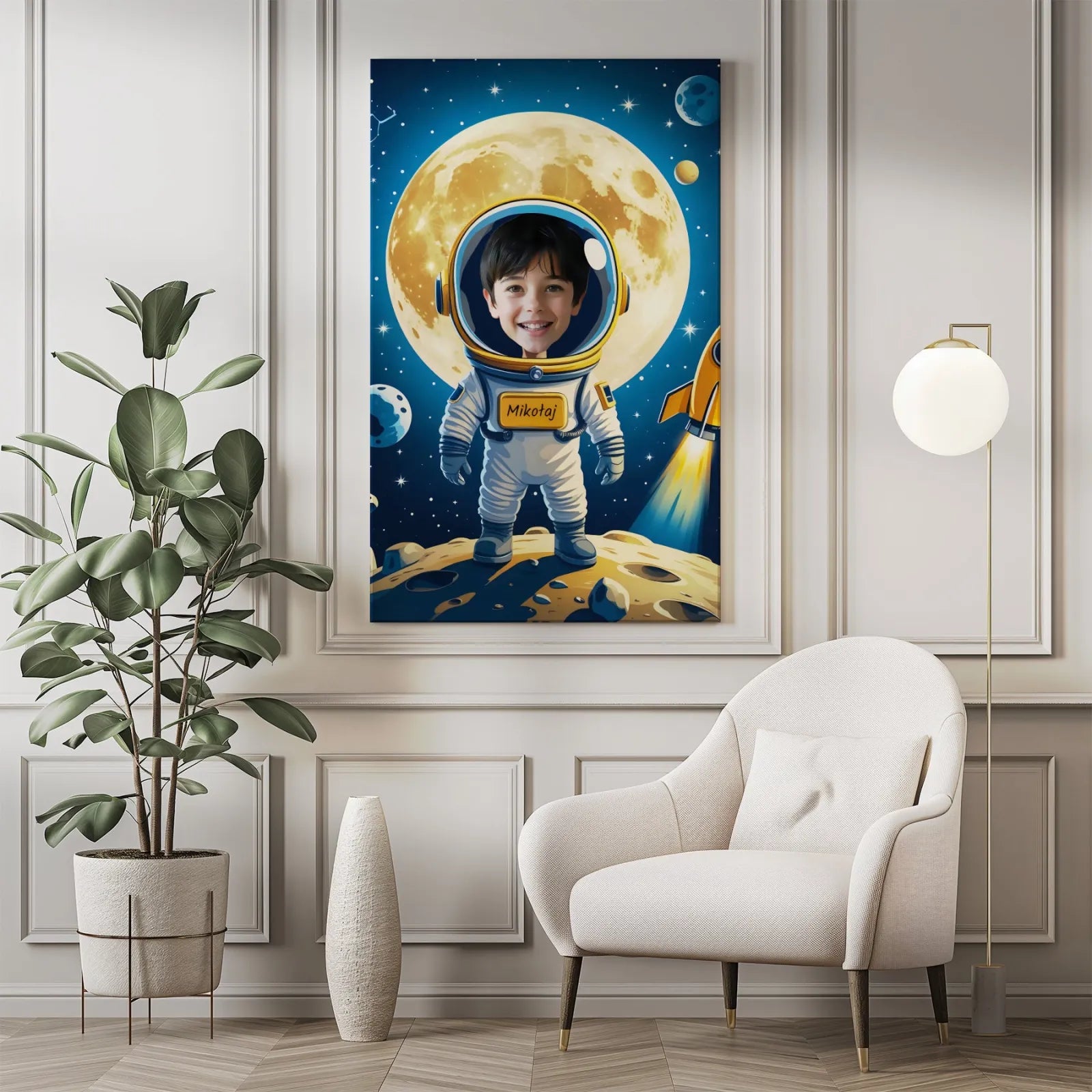 Framed astronaut portrait for kids, ideal birthday gift in Karykatura dla dziecka