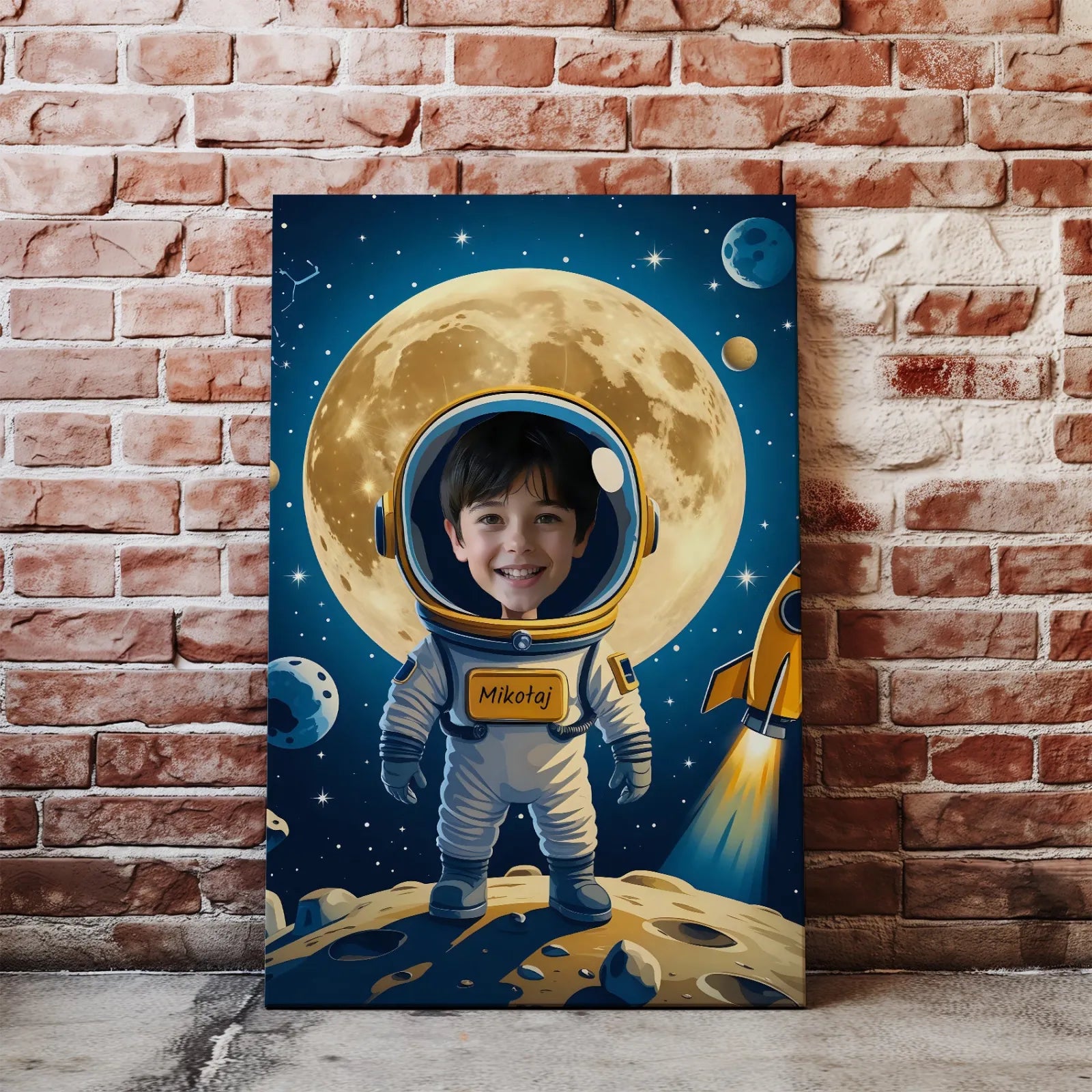 Astronaut boy canvas art for kids birthday gift Karykatura dla dziecka kosmonauta