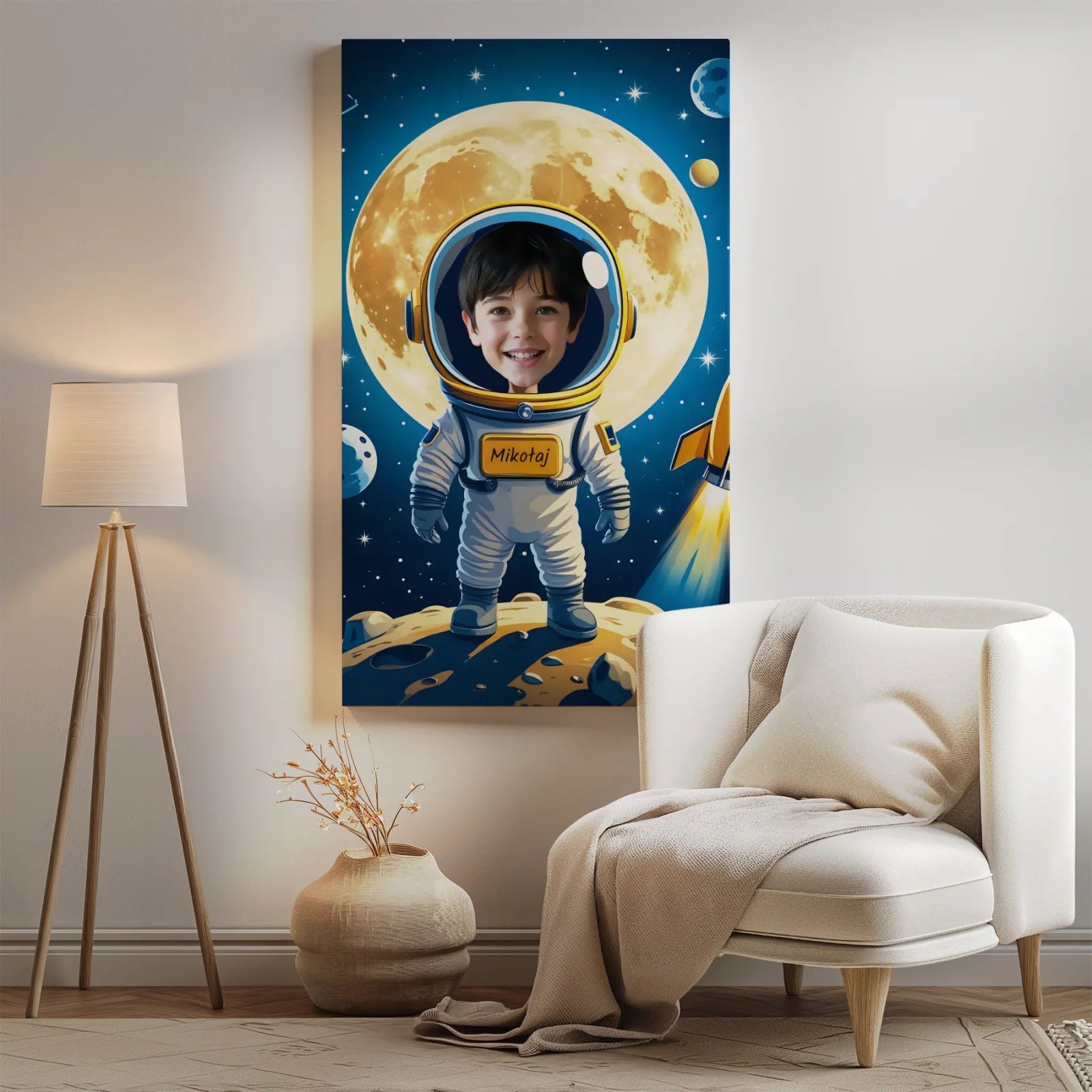 Portret dziecka jako kosmonauta w Karykaturze na urodziny
