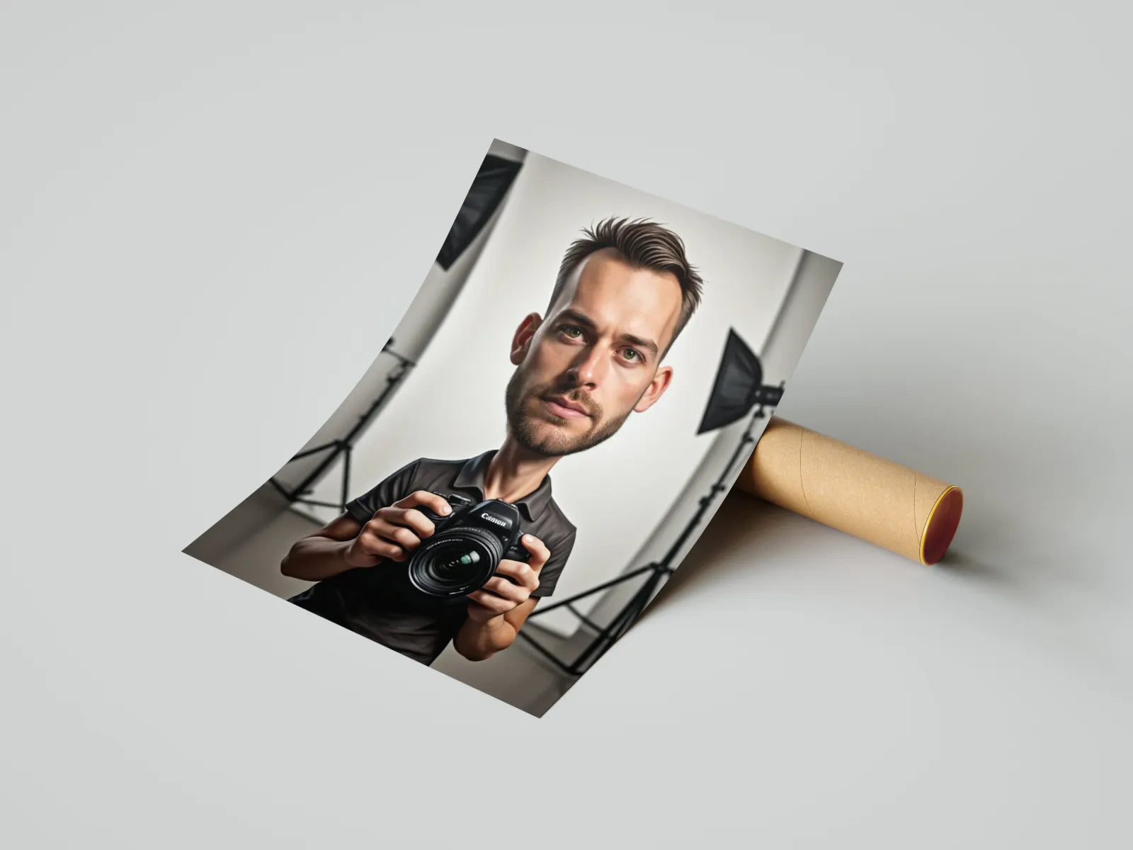 Karykatura fotografa drukowana, humorystyczny portret fotografii, unikalna dekoracja