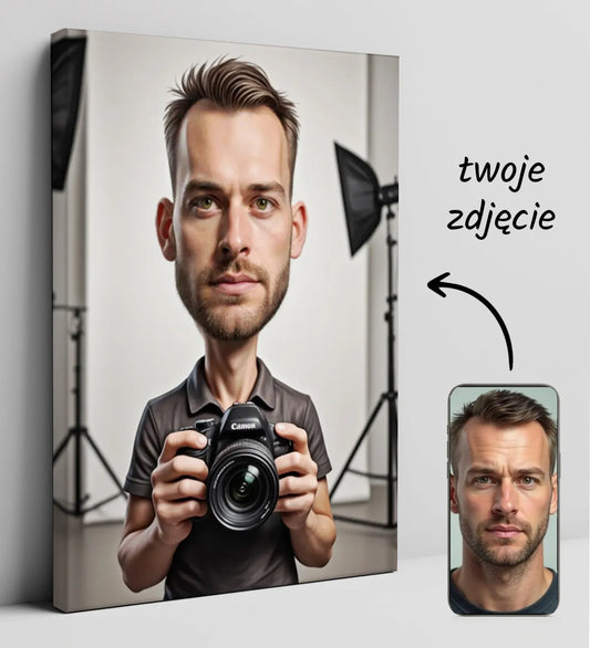 Karykatura fotografa portretowa, artystyczny obraz w produkcie Karykatura fotografa