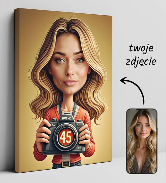 Personalizowany portret karykatura na płótnie na podstawie zdjęcia na prezent na urodziny