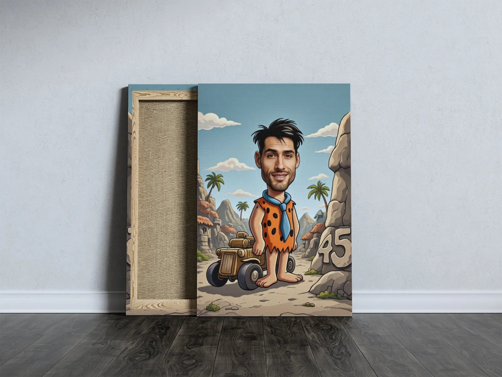 Cartoon canvas print of Fred Flintstone as a funny 45th birthday gift
