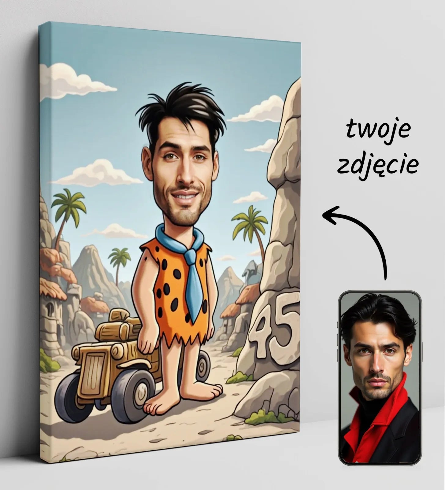 Personalizowany zabawny kartonowy obraz na 45 urodziny Freda Flintstone’a