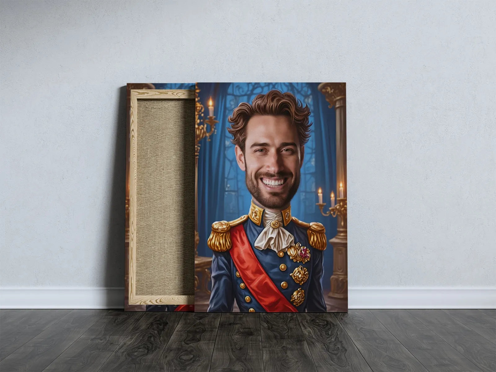 Canvas print przedstawiający mężczyznę w królewskim stroju, Karykatura historyczna