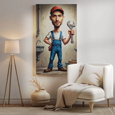 Karykatura hydraulika plakat sztuka canvas z kreskówkowym hydraulikiem na prezent