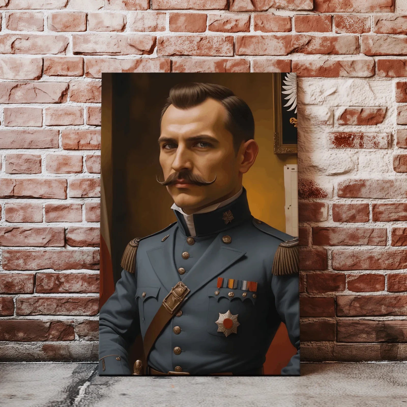 Portret wąsatego oficera wojskowego z Karykatury Józefa Piłsudskiego