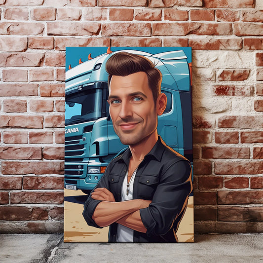 Trucker caricature canvas for Karykatura kierowca Tira gift idea