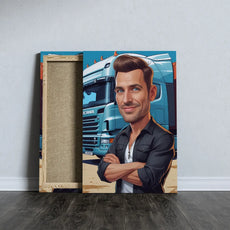 Canvas print przedstawiający mężczyznę obok ciężarówki, idealny na prezent