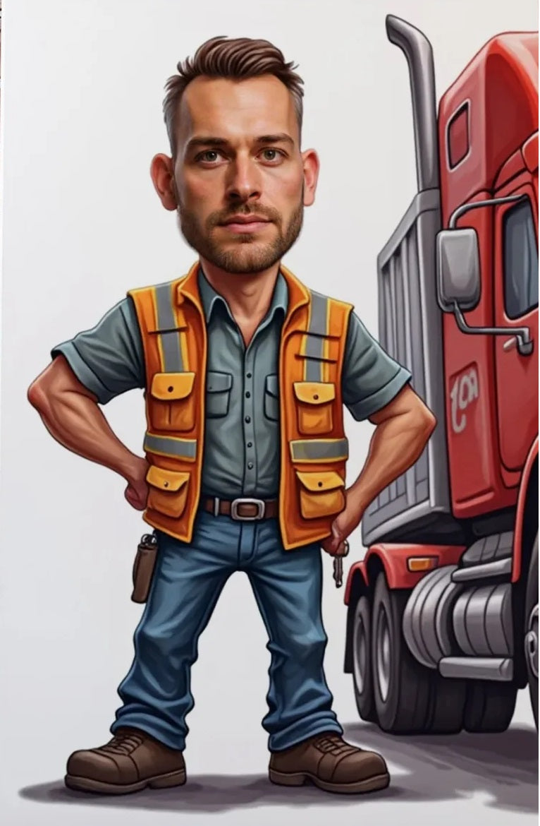 Karykatura kierowcy tira