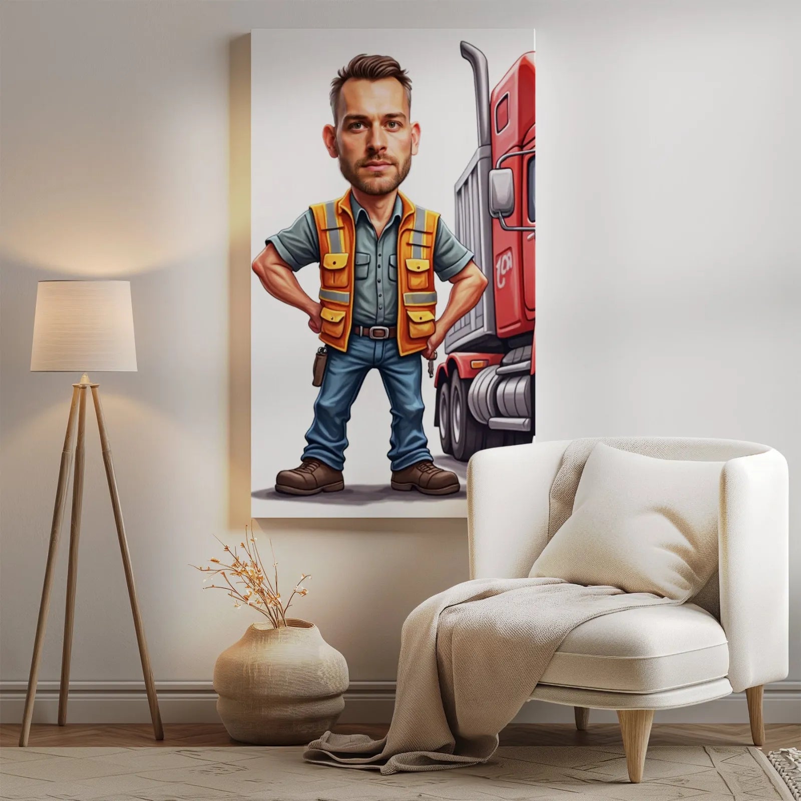 Karykatura kierowcy tira w stylu kreskówkowym portret truck driver cartoon style