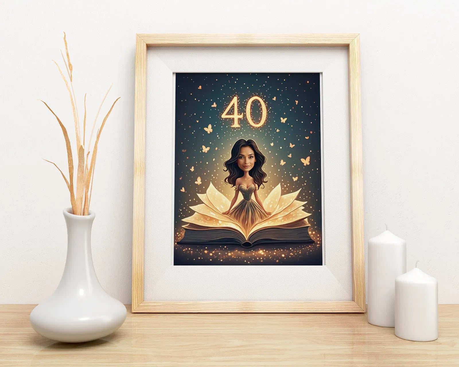Ramka z ilustracją na 40. urodziny w bajkowym stylu dla Karykatura kobiety w bajkowym stylu