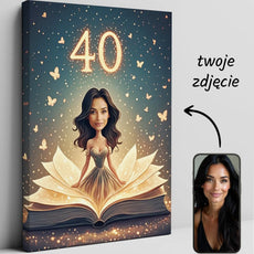 Personalizowana 40. urodzinowa płótno z portretem kobiety w bajkowym stylu Karykatura kobiety w bajkowym