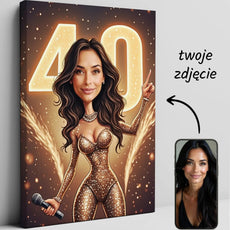 Karikatura na płótnie kobiety jako gwiazdy estrady, unikalna dekoracja do wnętrz