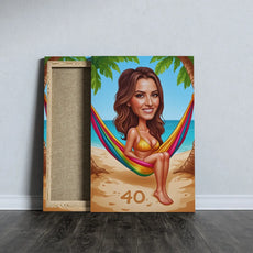 Canvas print of a woman in a hammock, idealny prezent urodzinowy z plażowym motywem