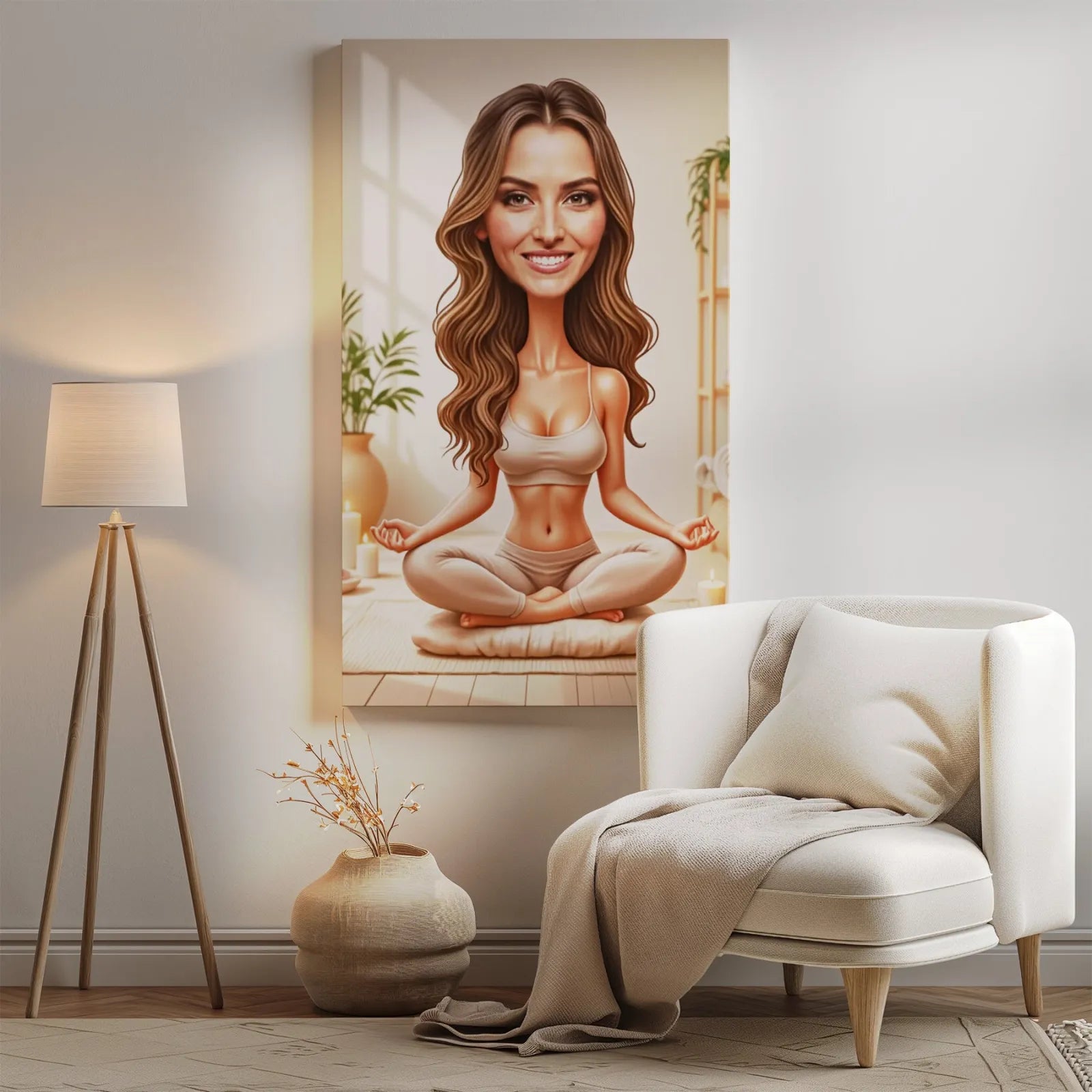 Karykatura kobiety joginki na płótnie sztuka yoga art dekoracja wnętrz