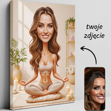 Karykatura kobiety joginki na płótnie, humorystyczny obraz do dekoracji domu