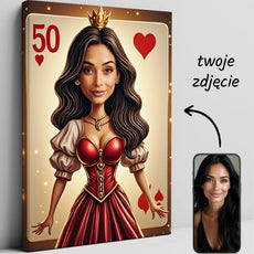 Personalizowany portret na płótnie przedstawiający kobietę jako królowa kier