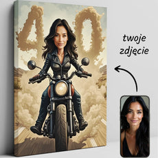 Personalizowany portret na płótnie 40 urodziny na motocyklu dla kobiety