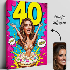 Karykatura kobiety w stylu pop-art na 40 urodziny jako śmieszny prezent