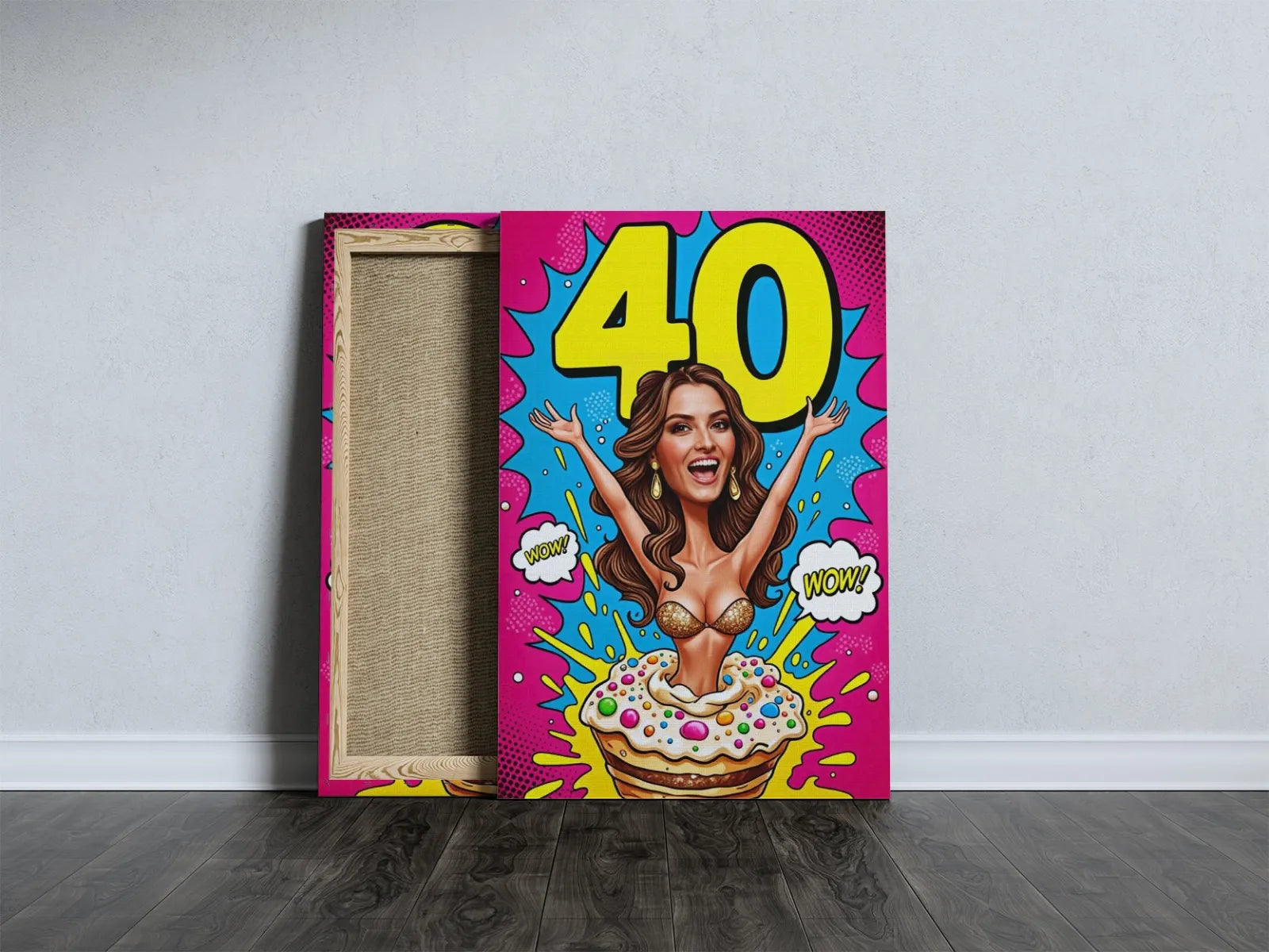 Pop art birthday canvas prezent na 40 urodziny w stylu Karykatura kobiety