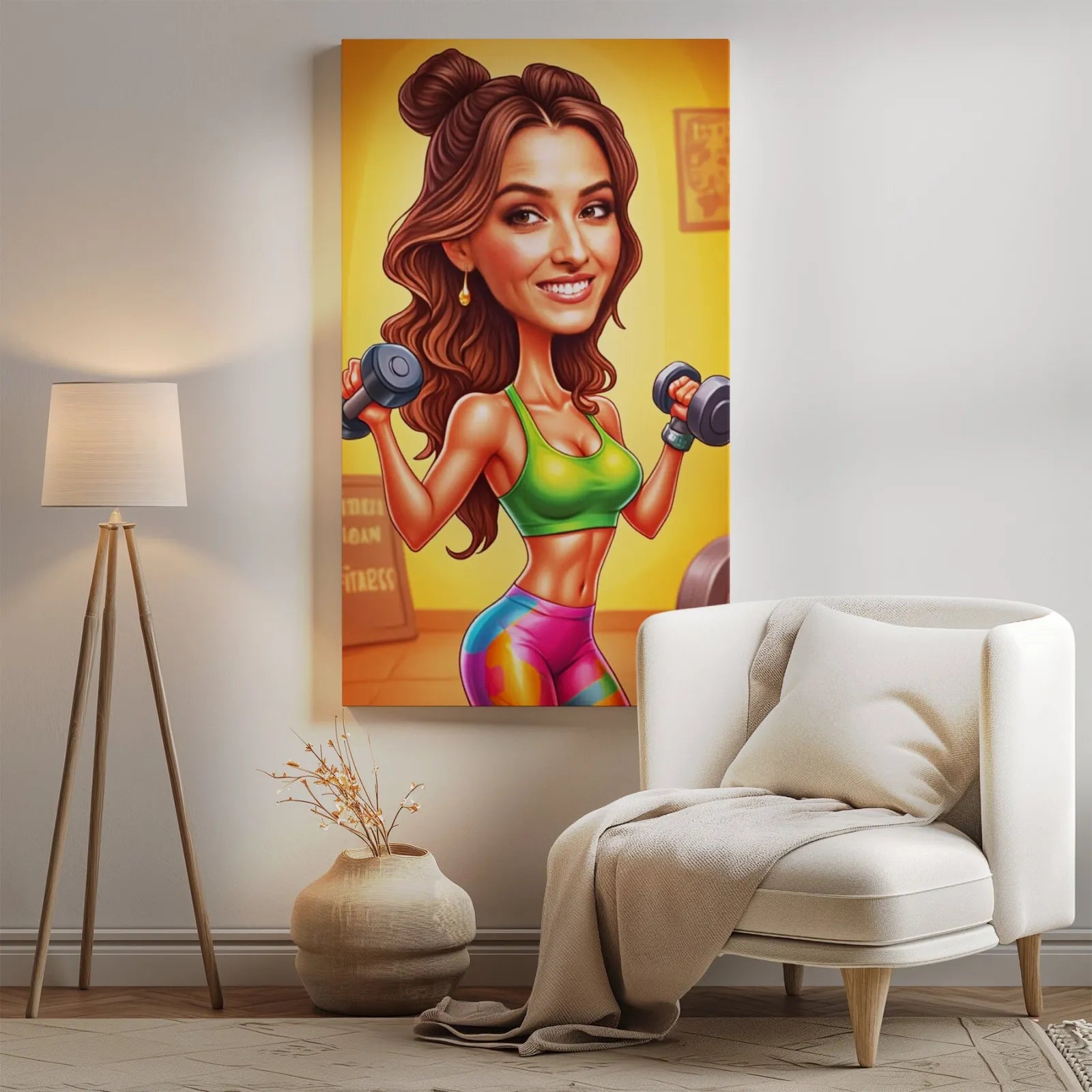 Wyjątkowa oprawiona kreskówkowa kobieta jako trenerka fitness
