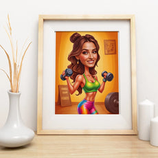 Framed cartoon kobiety jako trenerki fitness podnoszącej ciężary, dekoracja wnętrza