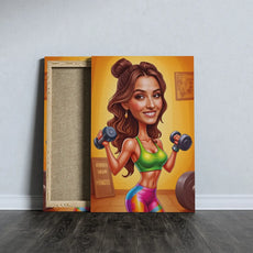 Canvas print z rysunkiem kobiety jako trenerki fitness na produkt Karykatura kobiety jako trenerki fitness