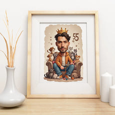 Cardboard cartoon portrait of a man with pets, idealny prezent na 55. urodziny