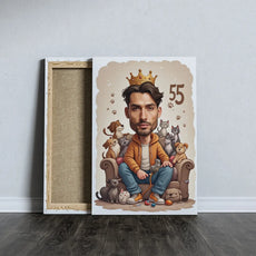 Canvas print z mężczyzną i jego zwierzętami na prezent na 55 urodziny dla miłośnika zwierząt