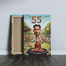 Canvas print of a man grilling for Karykatura Króla Działki gift on 55th birthday